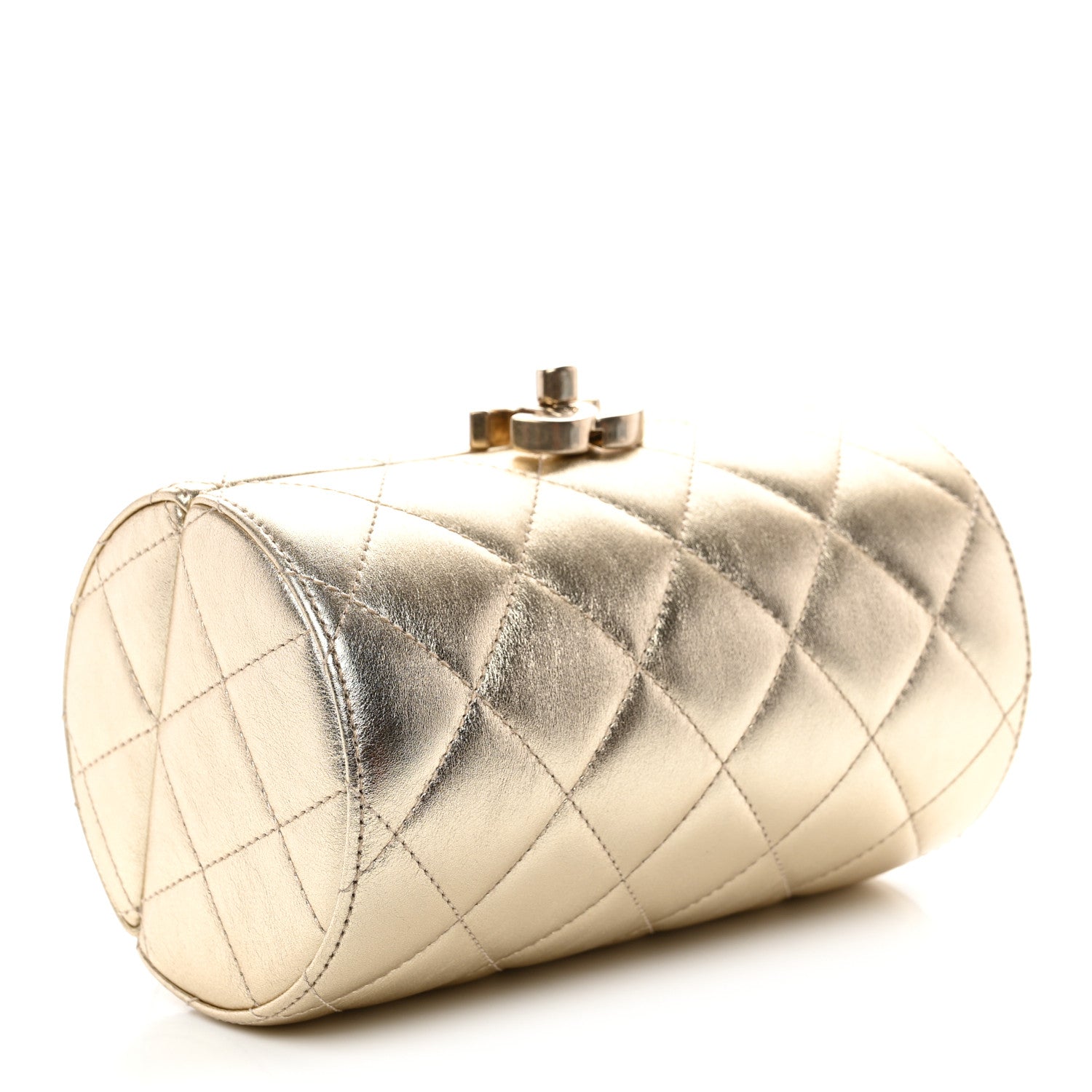 Metallic Lambskin Quilted Barrel Crossbody Bag Gold