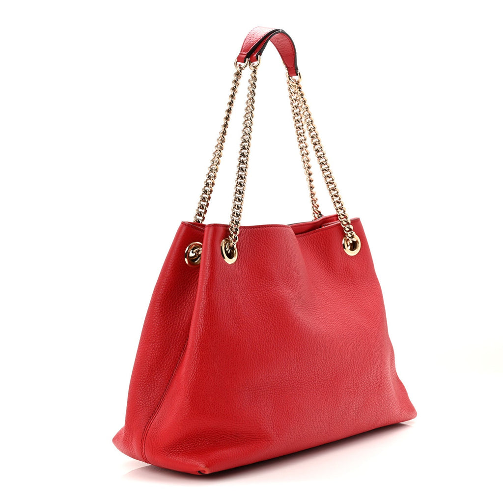 Pebbled Calfskin Medium Soho Chain Shoulder Bag Tabasco Red