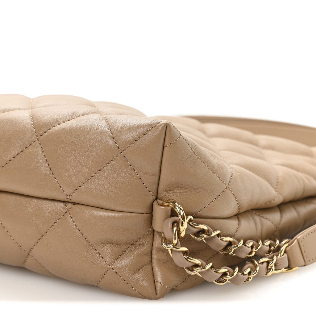 Lambskin Quilted Hobo Beige