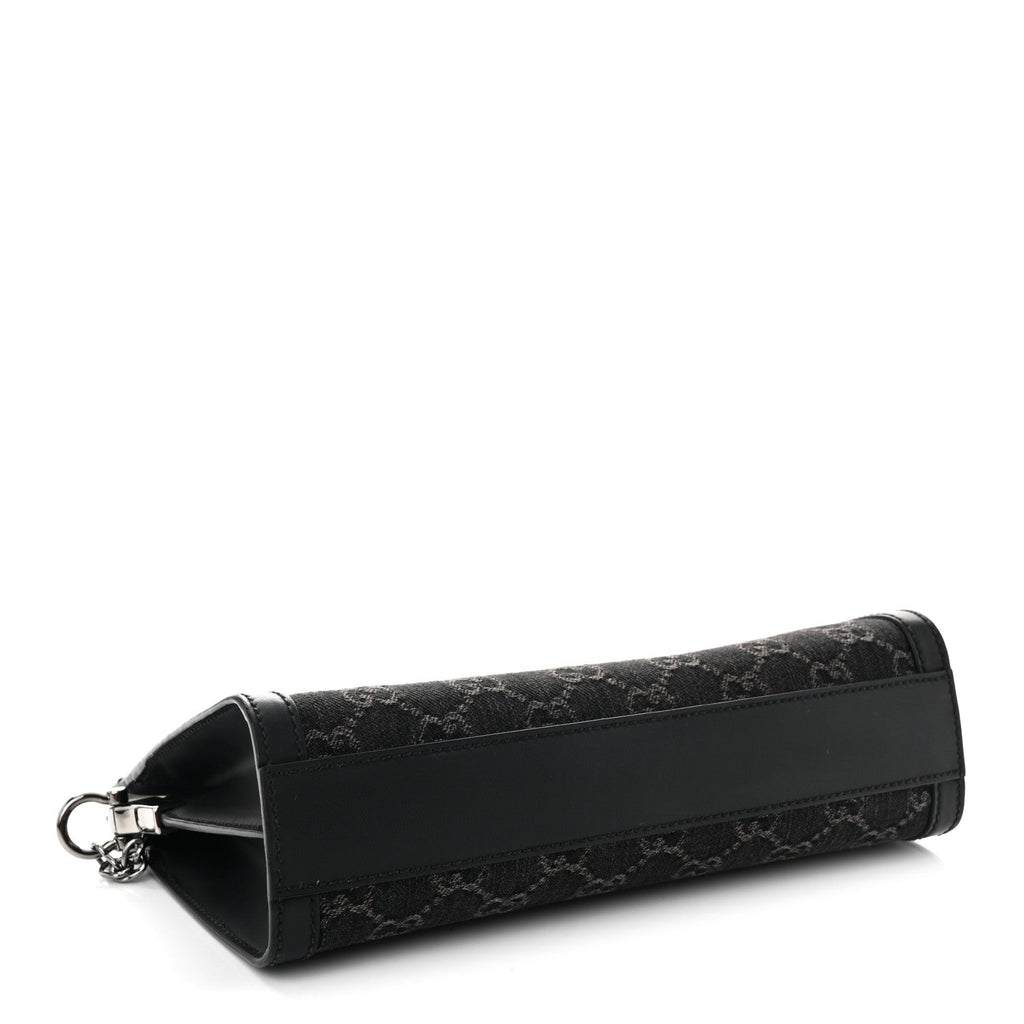 Jacquard Black Denim GG Monogram Chain Shoulder Bag Black Ivory