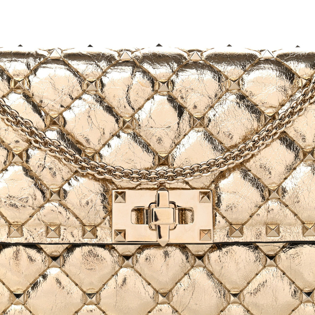 Metallic Wrinkled Lambskin Rockstud Spike Wallet on Chain Mekong