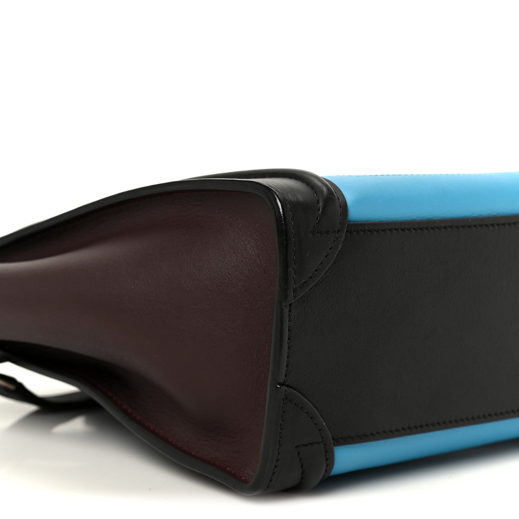 Smooth Calfskin Nano Tri-Color Luggage Turquoise