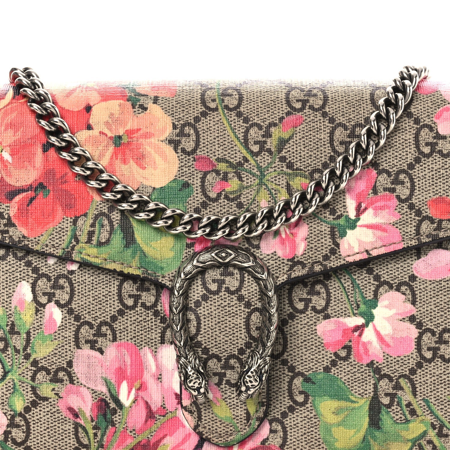 GG Supreme Monogram Blooms Mini Dionysus Chain Wallet Beige Multicolor Dry Rose