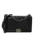 Calfskin Chevron Quilted New Medium Boy Flap Black