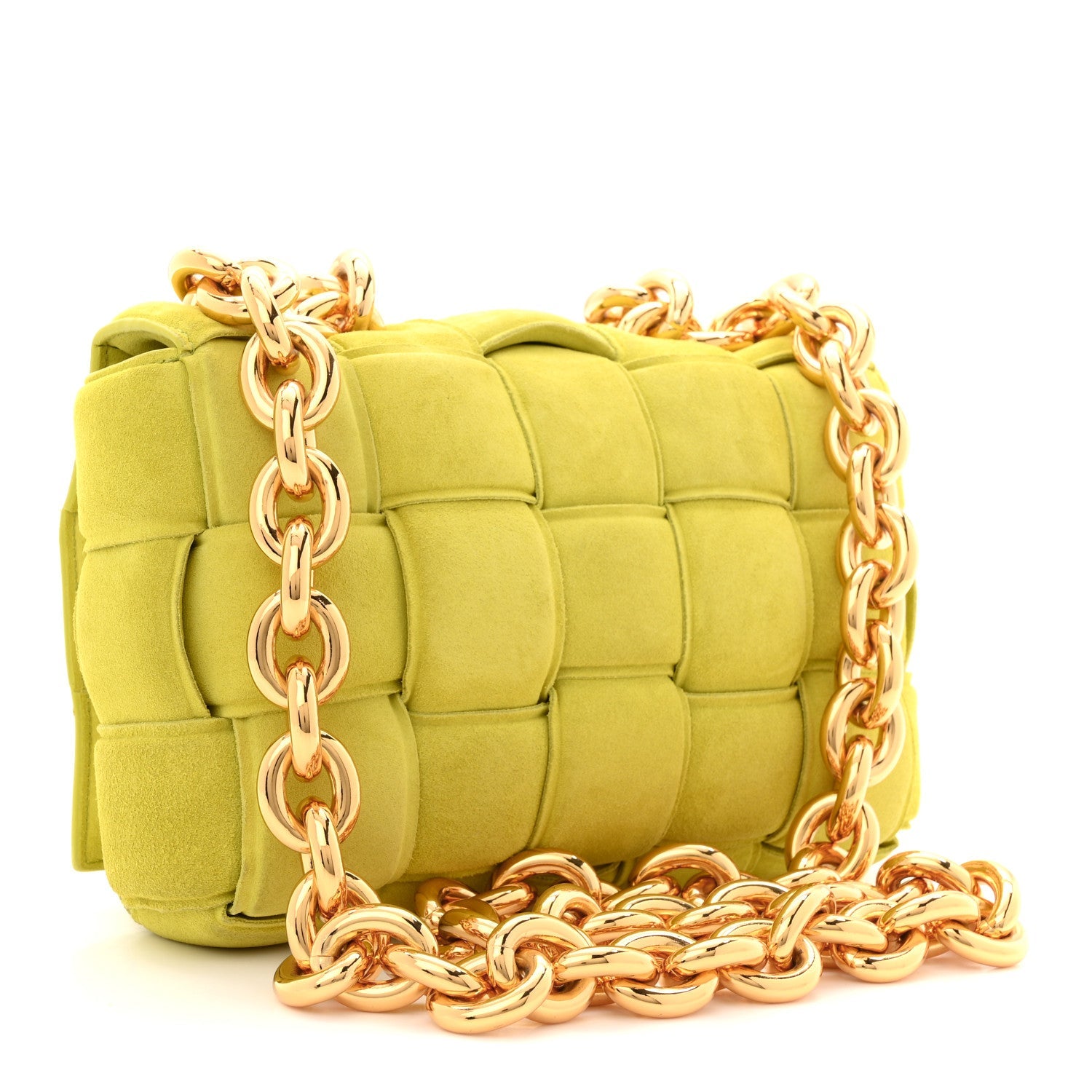 Suede Maxi Intrecciato Padded Chain Cassette Crossbody Bag Kiwi