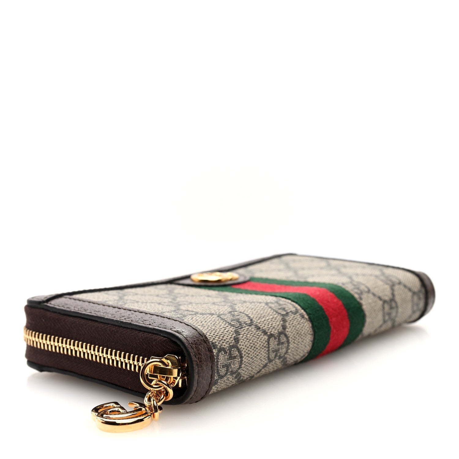 GG Supreme Monogram Web Ophidia Zip Around Wallet Brown
