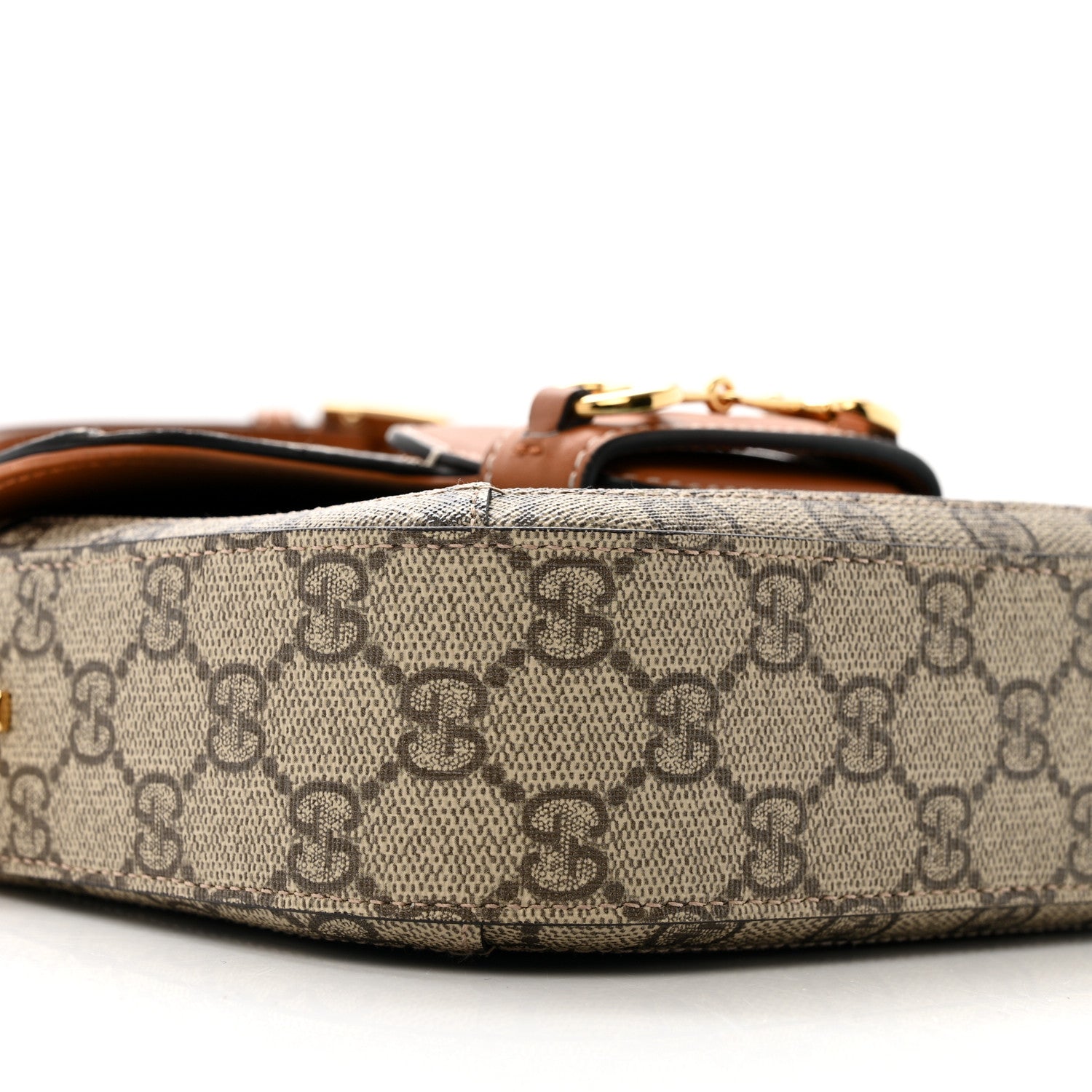 X DANS LE VERT Textured Dollar Calfskin GG Supreme Monogram Web Mini Horsebit 1955 Shoulder Bag Dusty Azure Beige Ebony