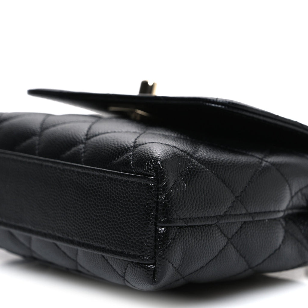 Caviar Quilted Coco Handle Clutch With Chain Black