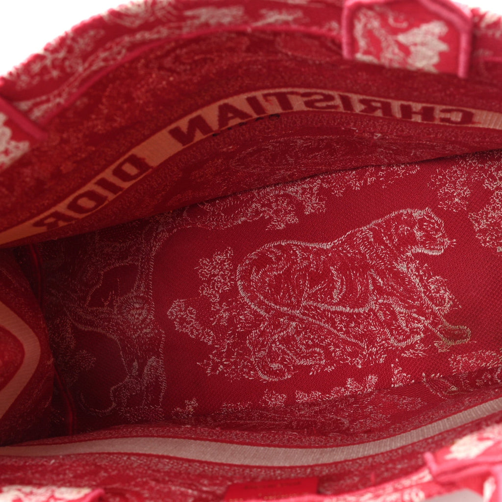 Canvas Embroidered Medium Dioriviera Toile De Jouy Book Tote Raspberry
