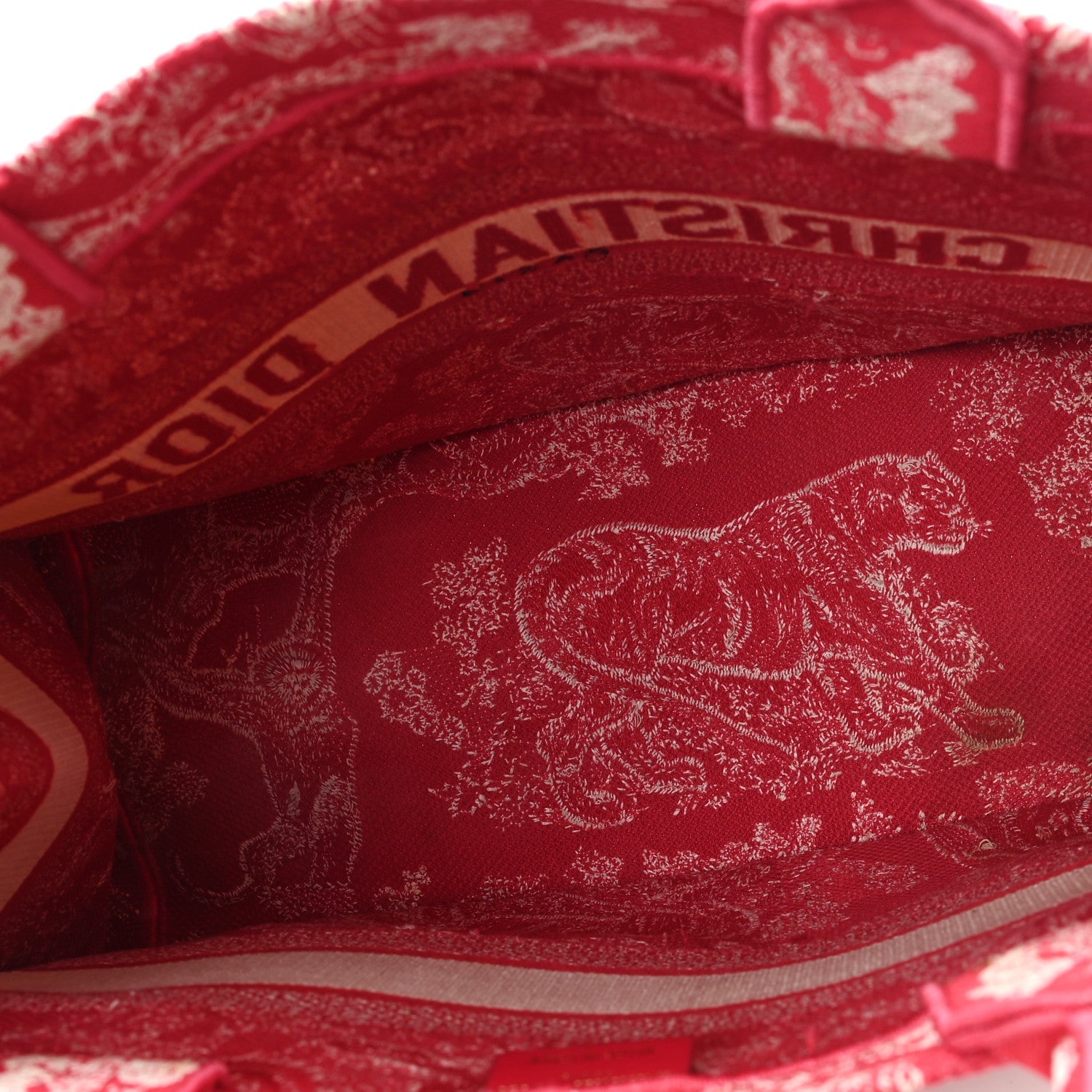 Canvas Embroidered Medium Dioriviera Toile De Jouy Book Tote Raspberry