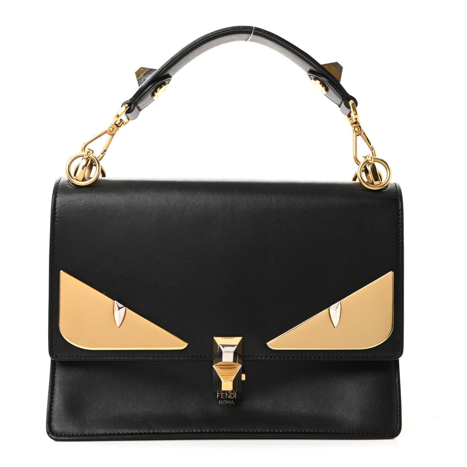 Vitello Liberty Lucido Metal Monster Eyes Studded Kan I Shoulder Bag Black