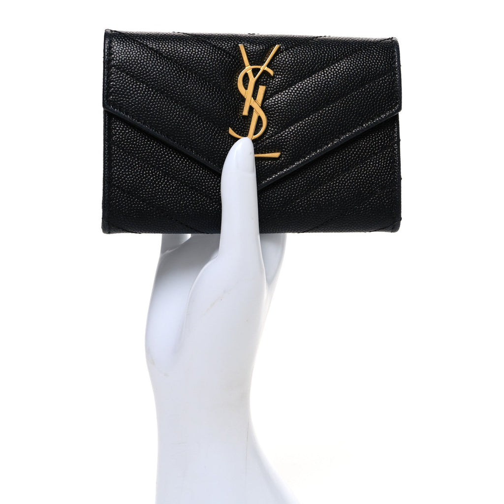 Grain De Poudre Matelasse Chevron Small Monogram Envelope Wallet Black