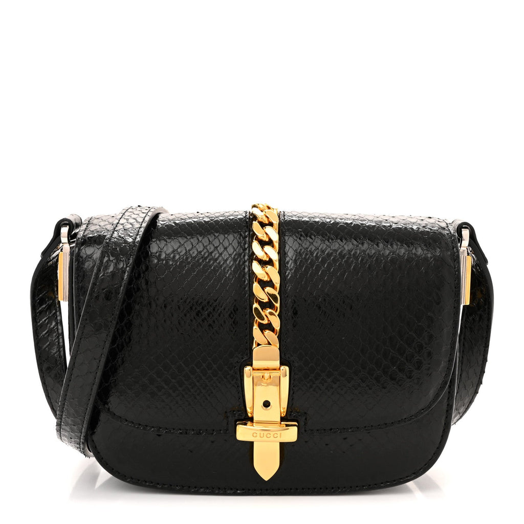 Snakeskin Mini Sylvie 1969 Messenger Bag Black