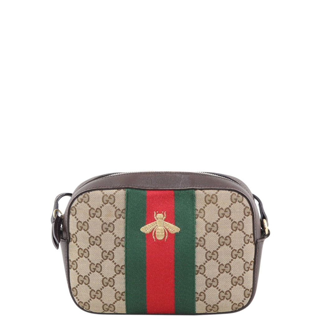 Gucci GG Canvas Webby Bee Crossbody Bag