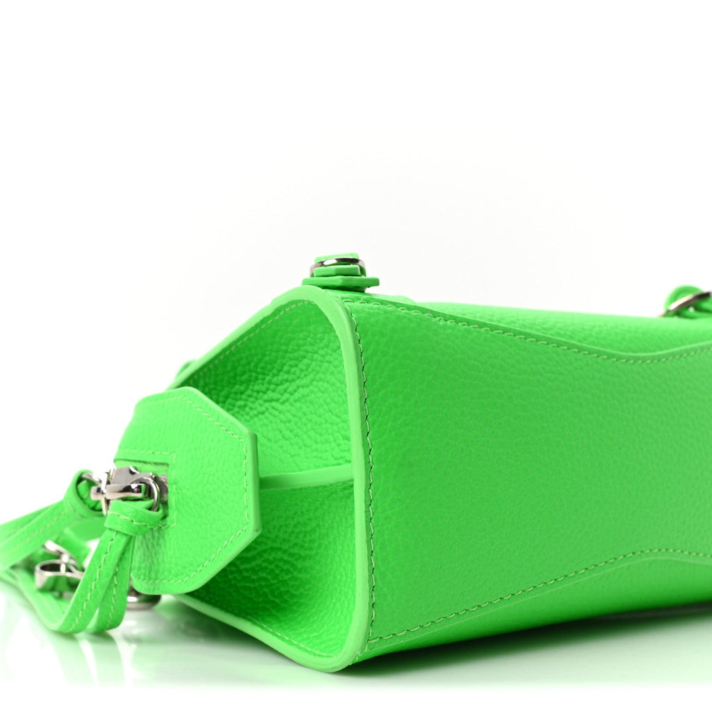 Grained Calfskin Neo Classic Silver Hardware Nano City Crossbody Fluo Green