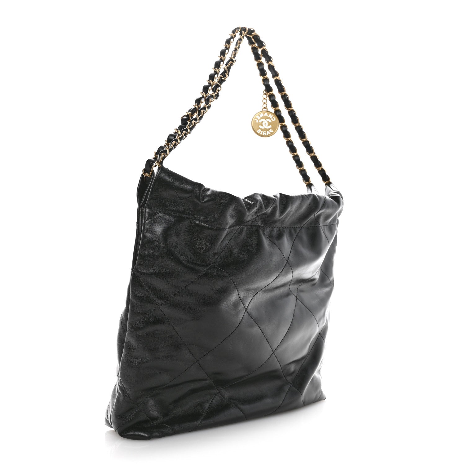 Shiny Calfskin Quilted Small Chanel 22 Black