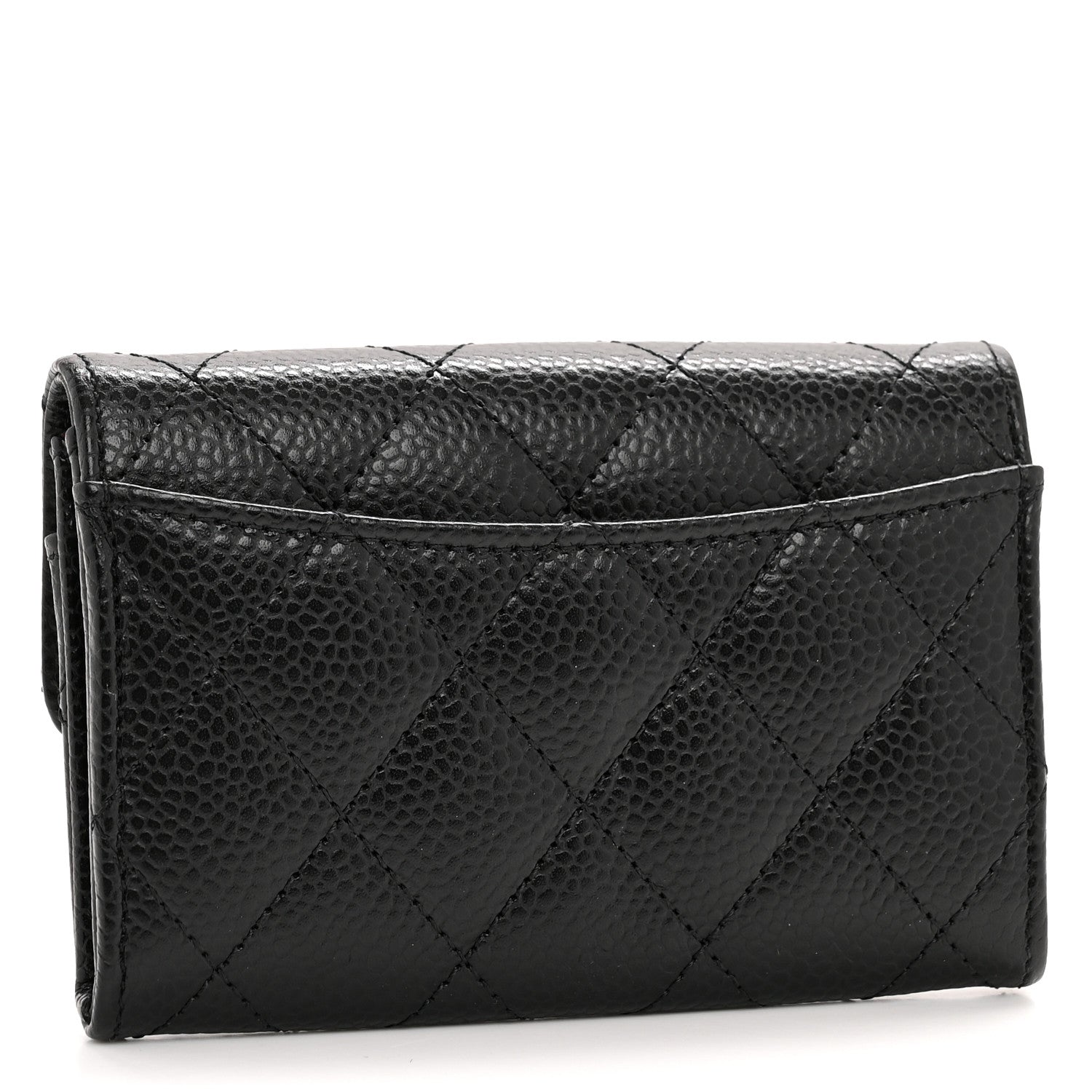 Caviar Quilted Flap  Holder Wallet Black