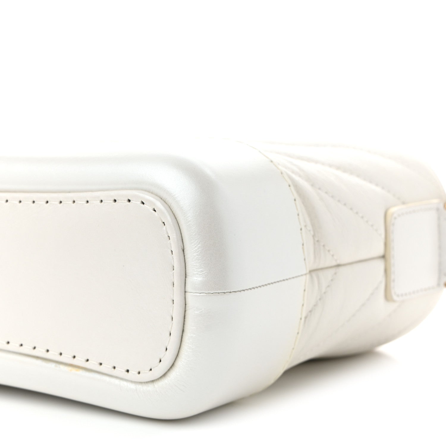 Iridescent Aged Calfskin Chevron Quilted Small Gabrielle Hobo White