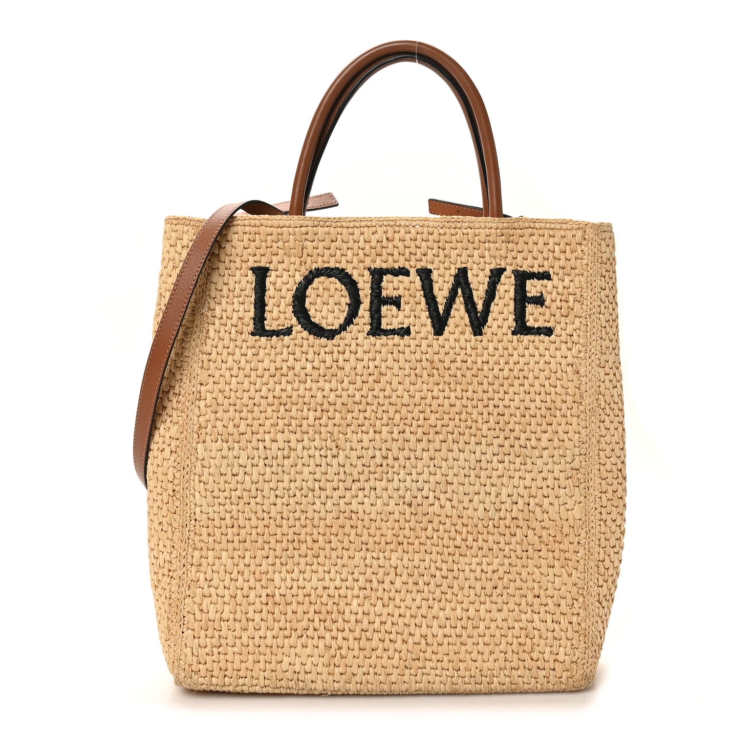 Raffia Calfskin Standard A4 Tote Bag Natural Black