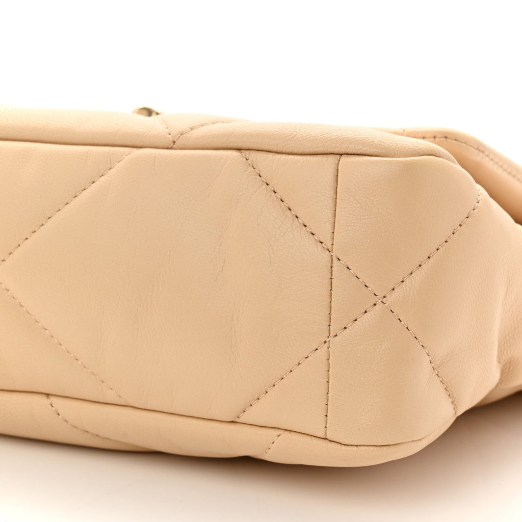 Shiny Goatskin Quilted Medium Chanel 19 Flap Beige