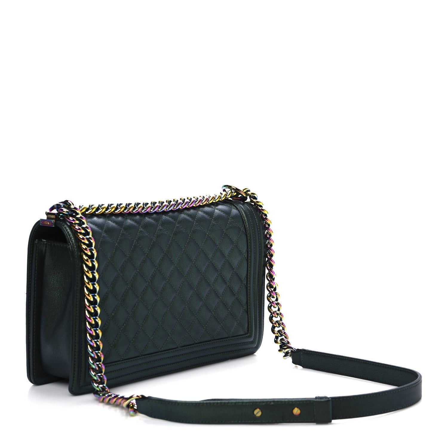 Iridescent Goatskin Quilted New Medium Boy Flap Green