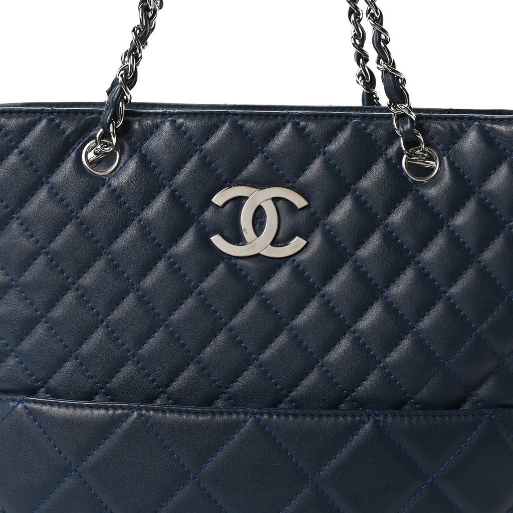 Calfskin Quilted In The Business North South Tote  Blue