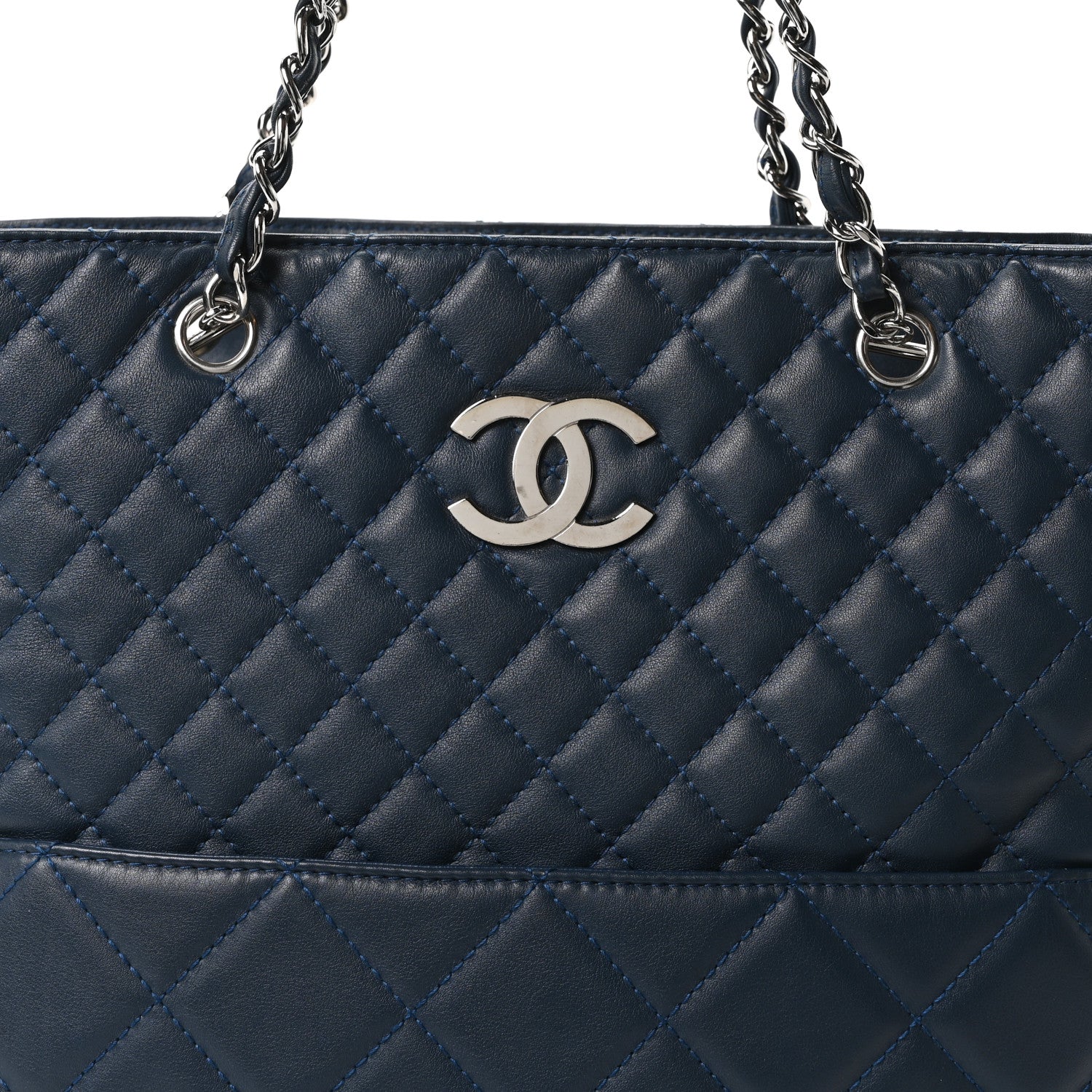 Calfskin Quilted In The Business North South Tote  Blue
