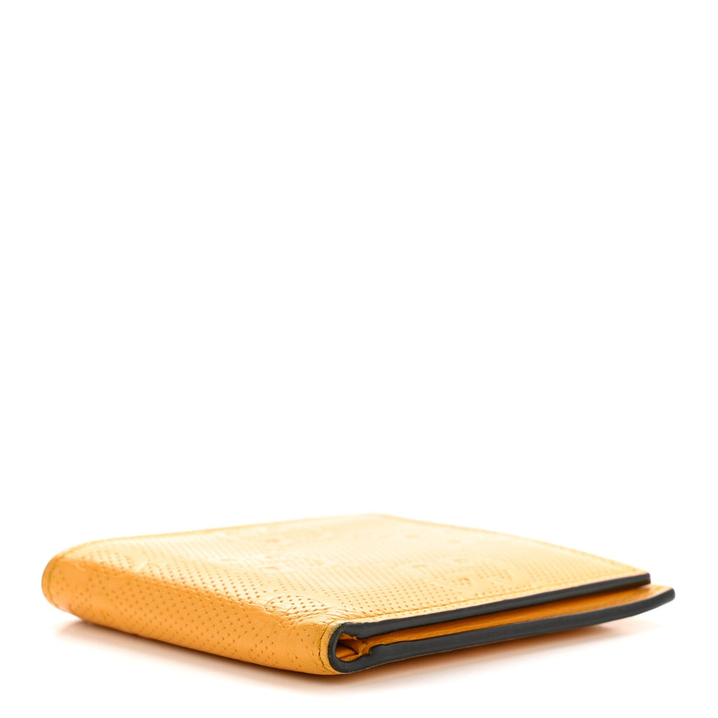 Calfskin GG Tennis Embossed Bi-Fold Wallet Yellow Tangerine