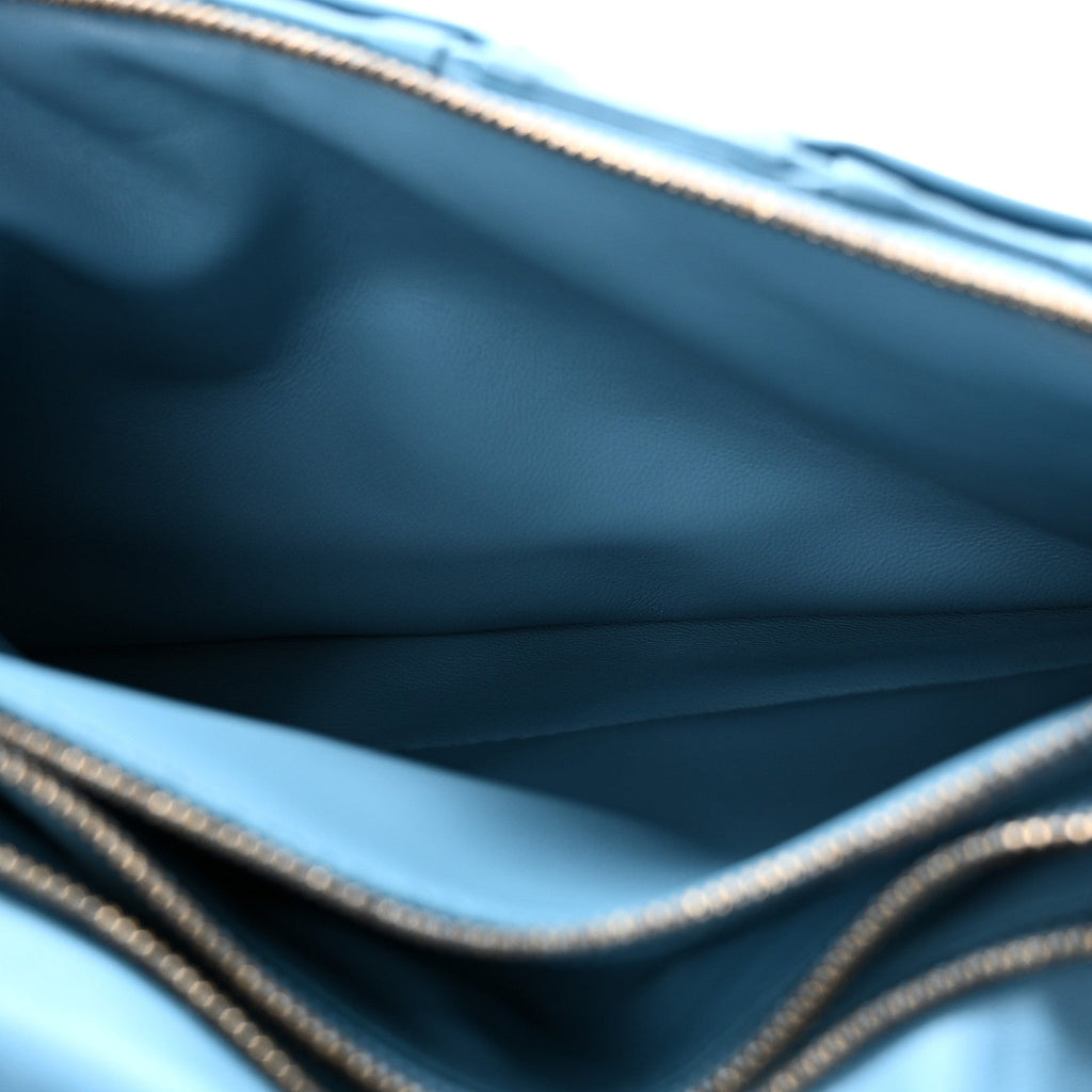 Woven Calfskin Viva Bow Shoulder Bag Blue