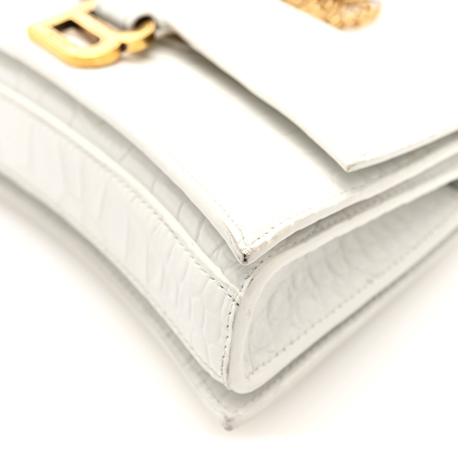 Calfskin Crocodile Small Crush Chain Bag White