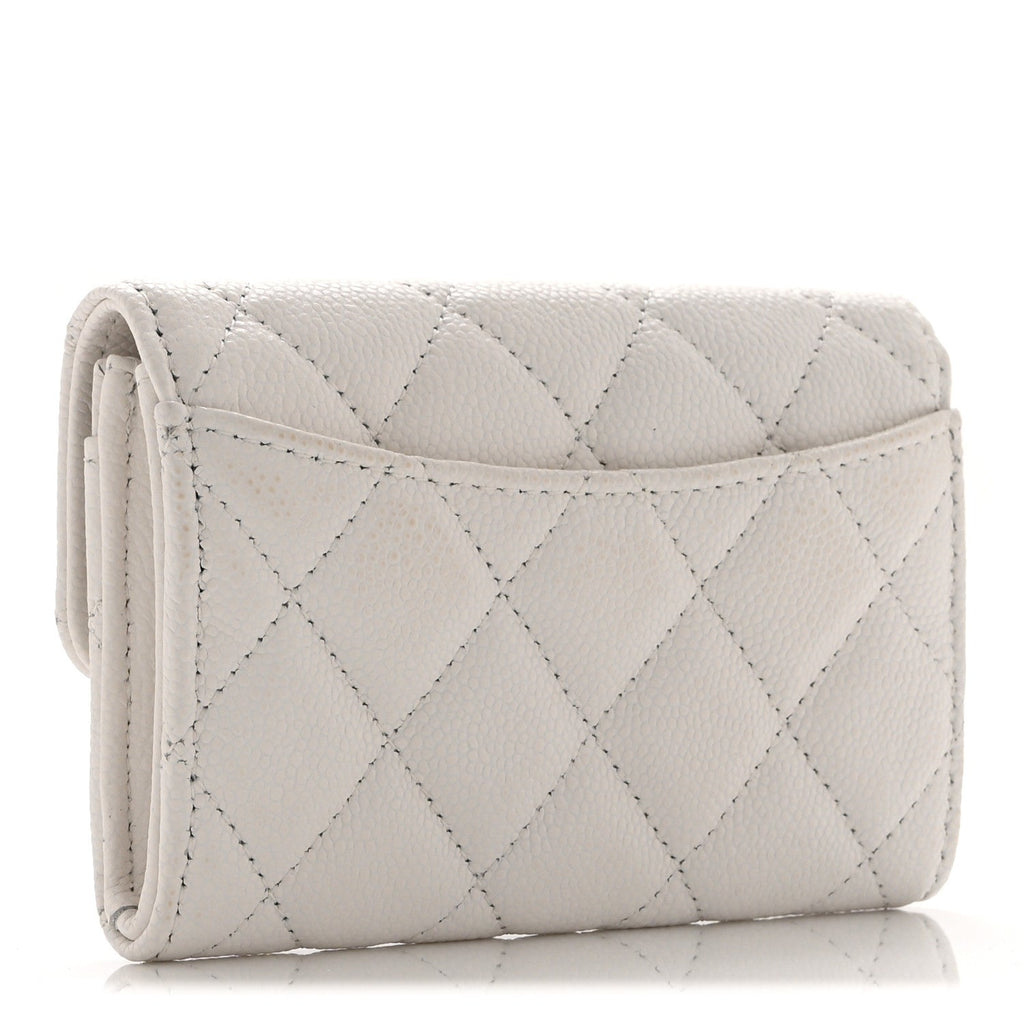 Caviar Quilted Flap  Holder Wallet White
