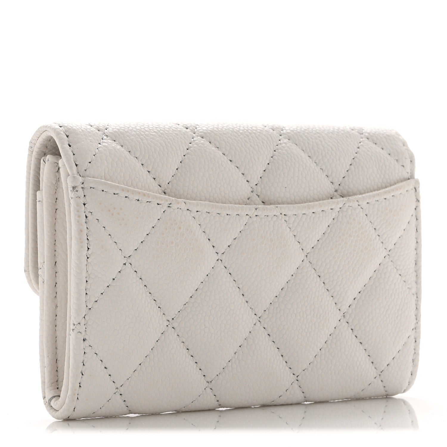 Caviar Quilted Flap  Holder Wallet White