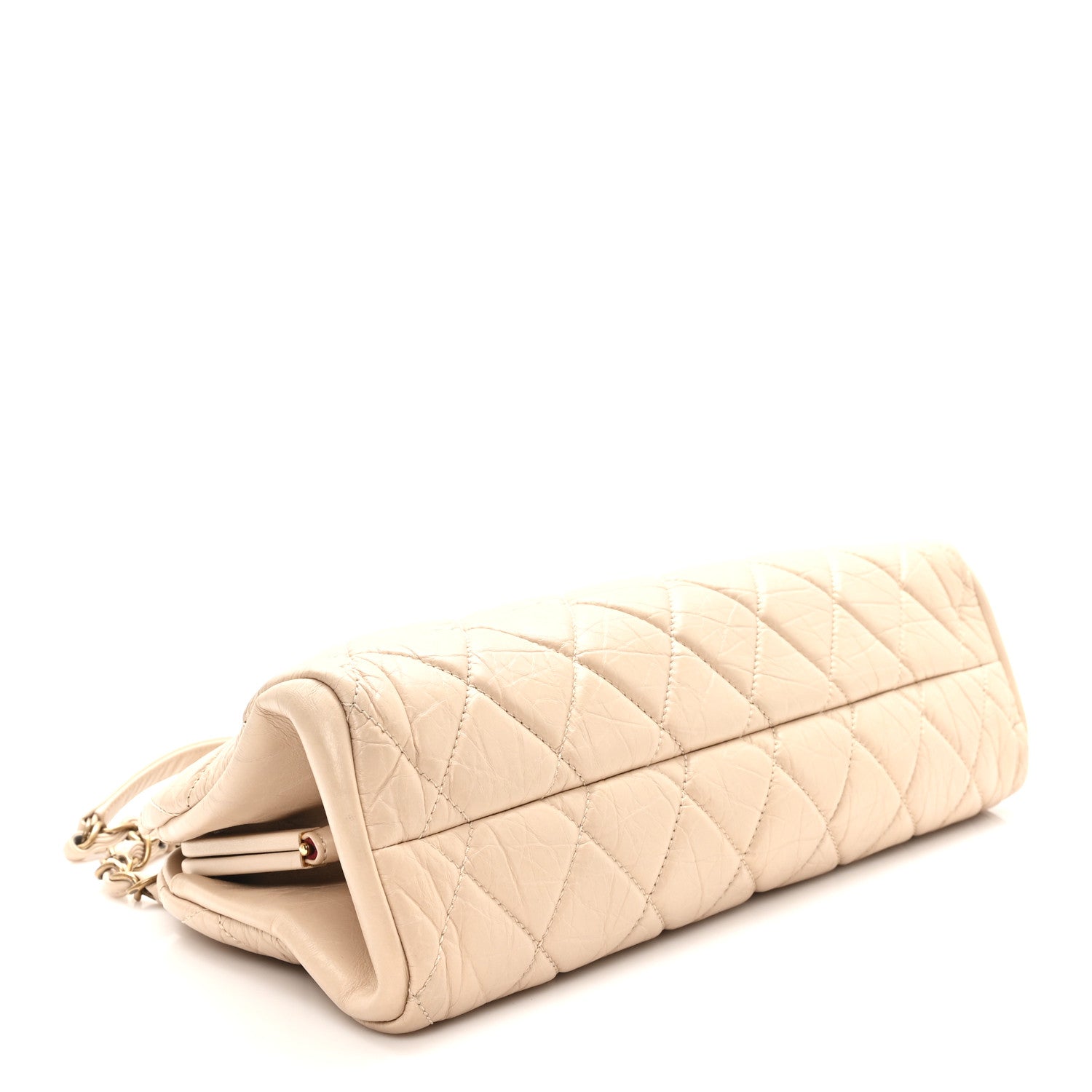 Aged Calfskin Quilted Medium Just Mademoiselle Bowling Bag Beige