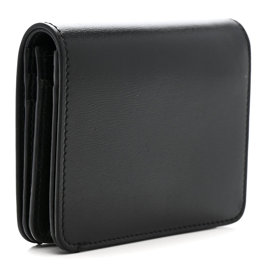 Shiny Calfskin Triomphe Compact Wallet Black