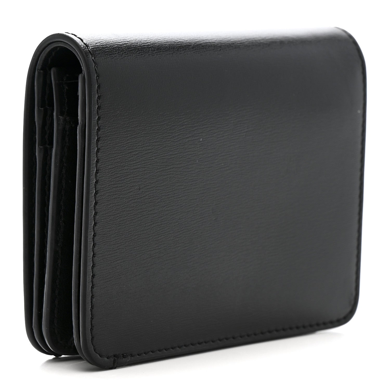 Shiny Calfskin Triomphe Compact Wallet Black