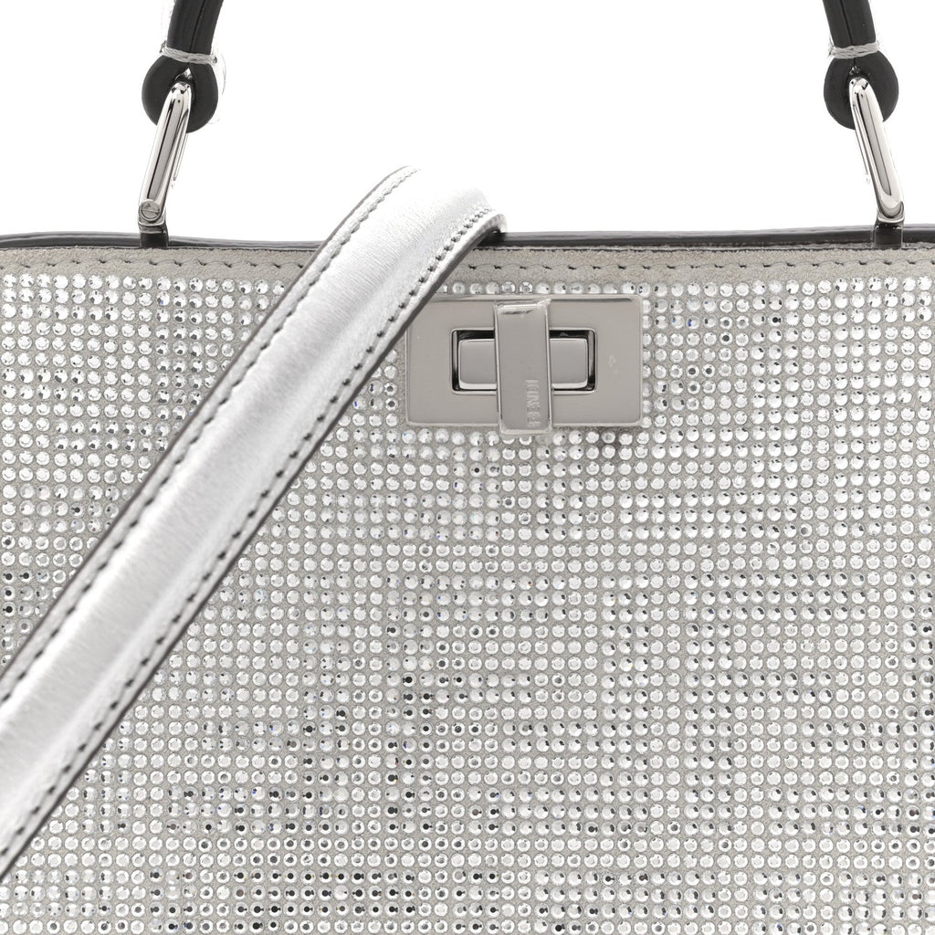 Crystal Vitello Laminato FF Petite Peekaboo I SEE U Satchel Crystal Argento