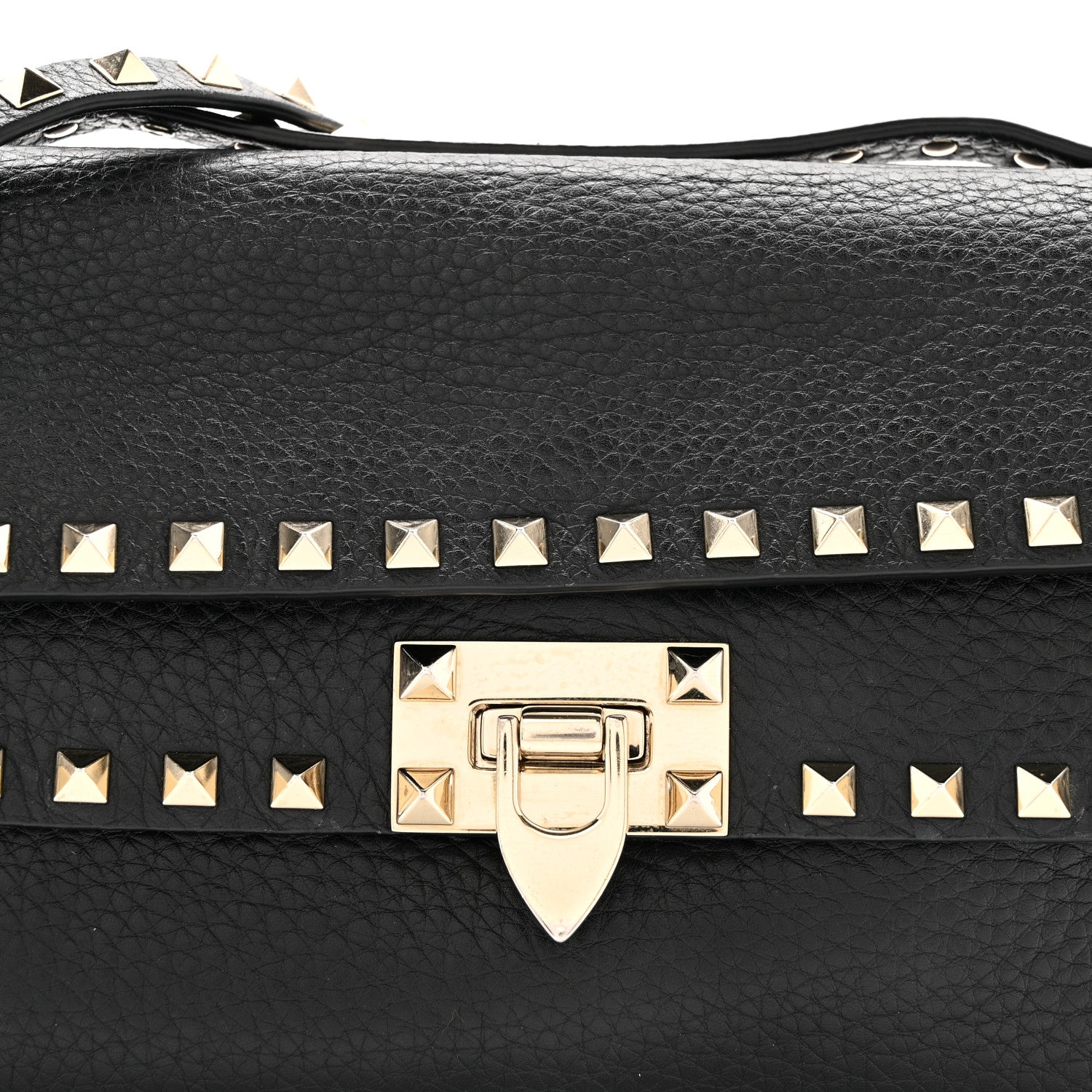 Grainy Calfskin Rockstud Double Flap Crossbody Bag Black