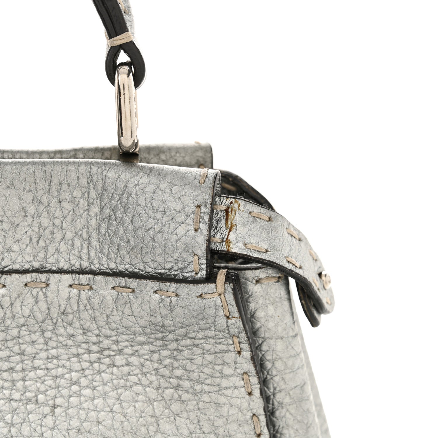 Cuoio Romano Lux Selleria Mini Peekaboo Iconic Satchel Argento
