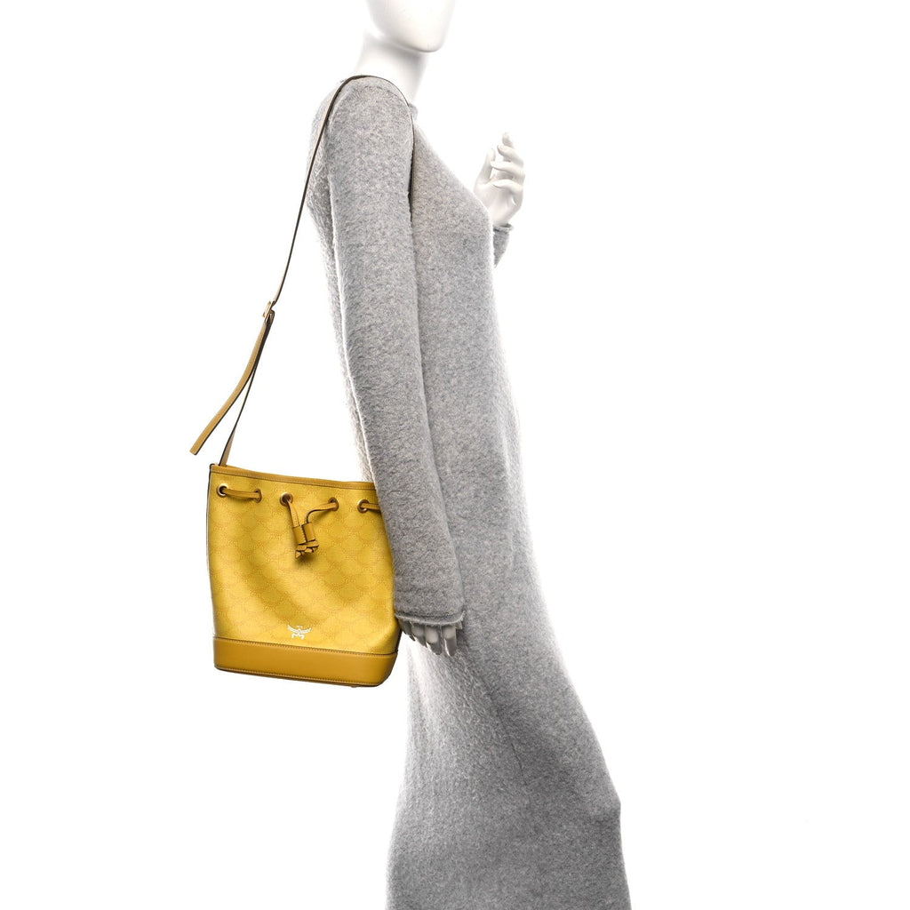Lauretos Spanish Calfskin Medium Himmel Drawstring Bucket Bag Lemon Gold
