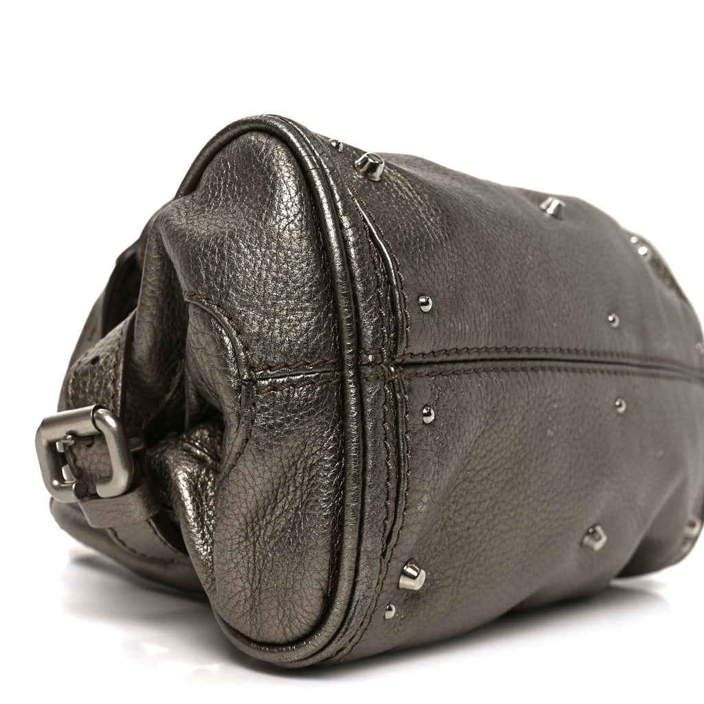 Metallic Calfskin Small Paddington Satchel Acier