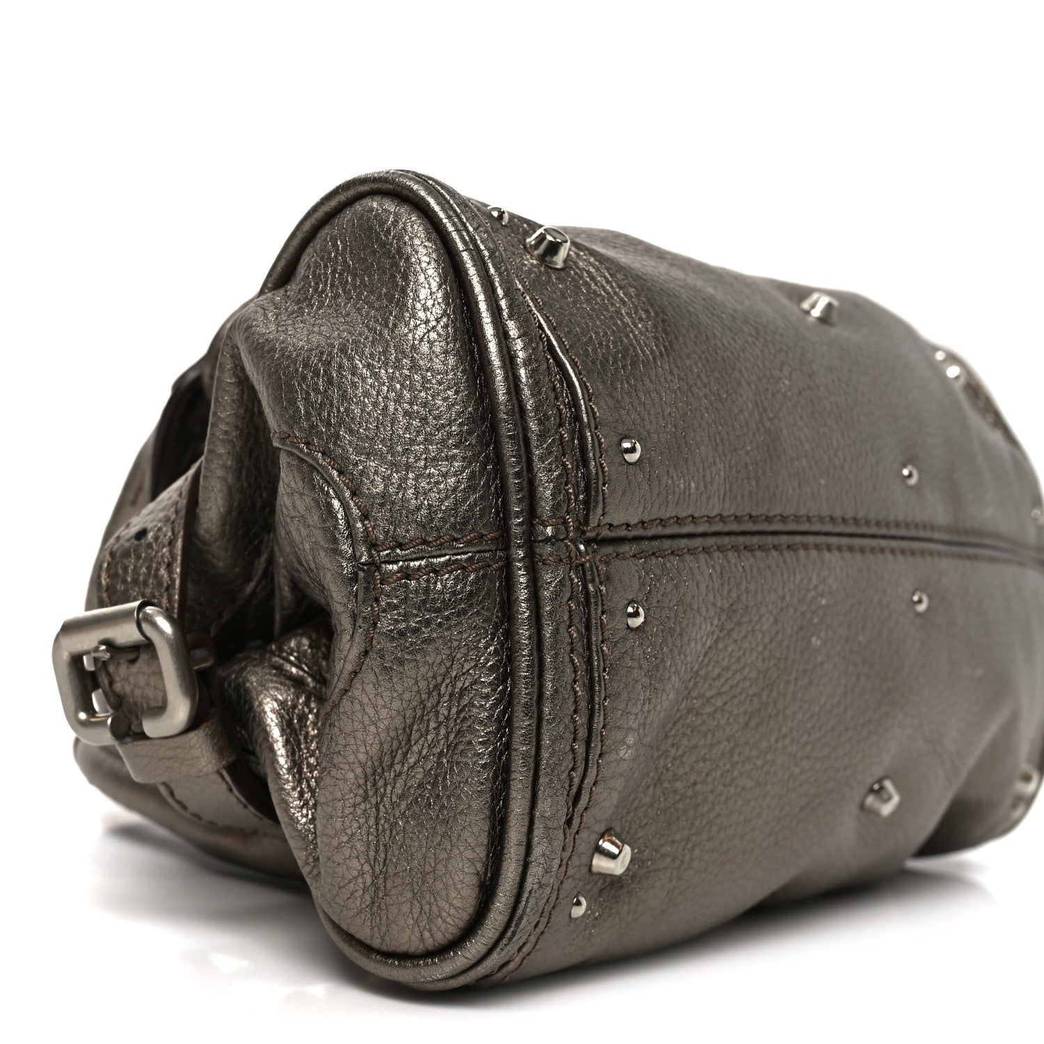 Metallic Calfskin Small Paddington Satchel Acier