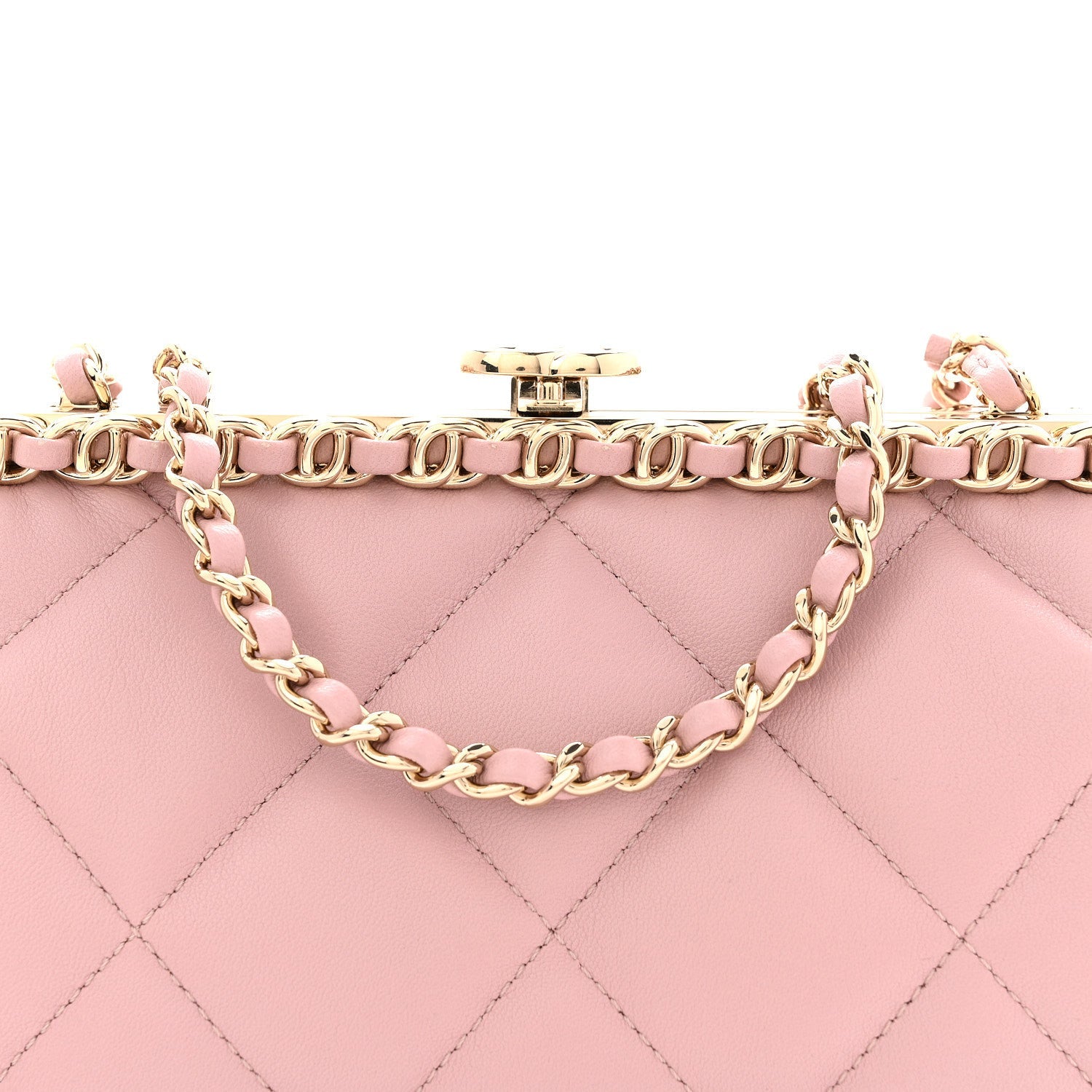 Lambskin Quilted Chain Frame Clutch Pink
