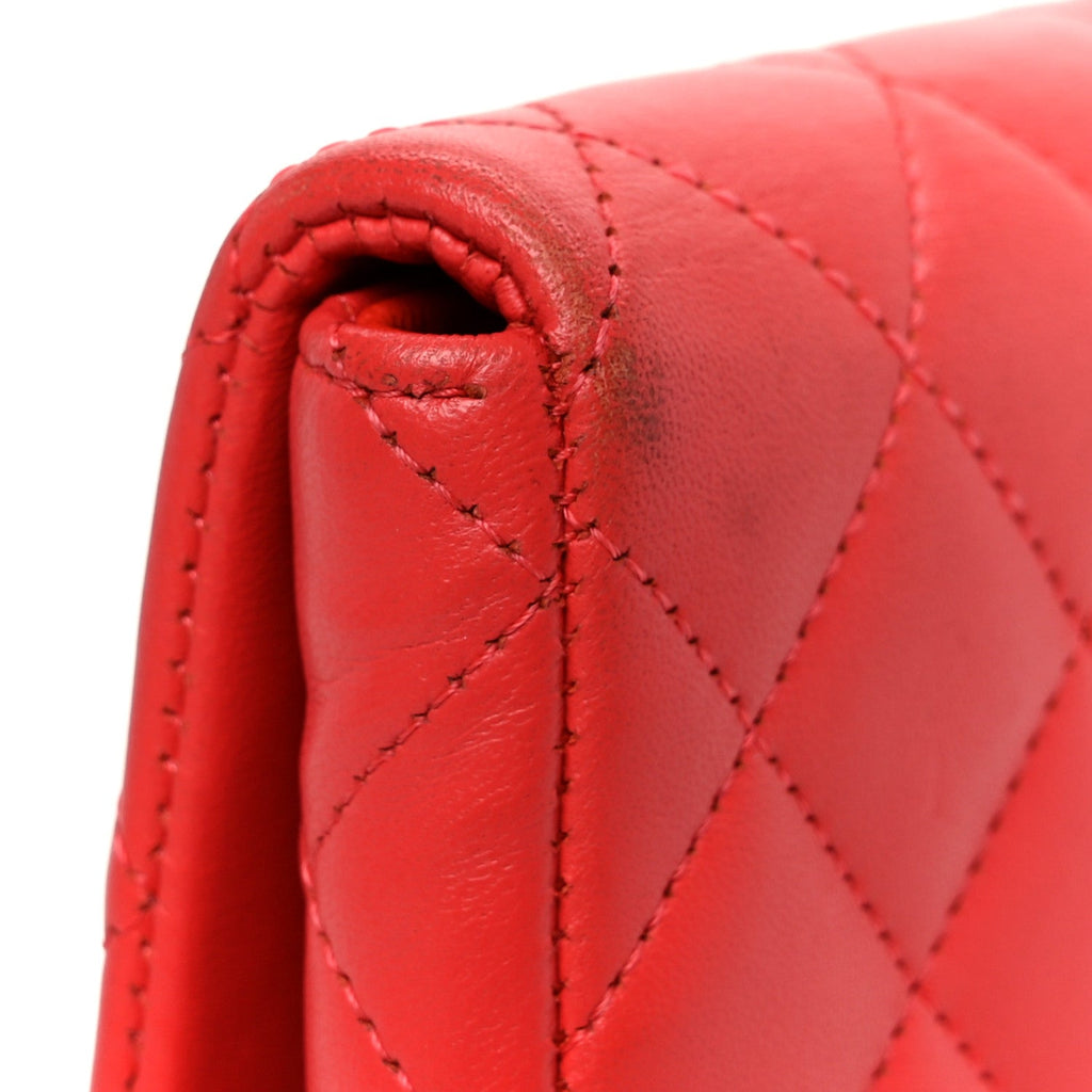 Lambskin Quilted Flap Clutch Red
