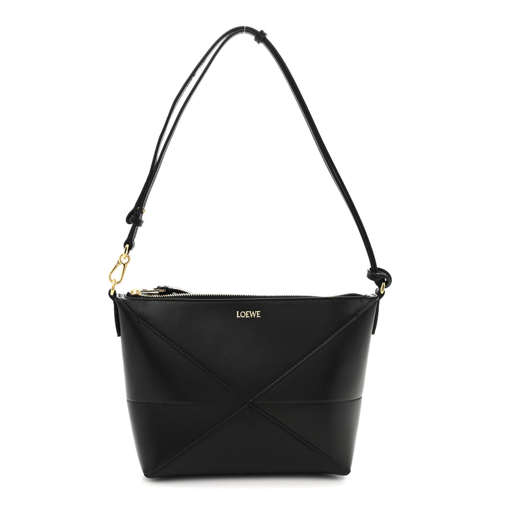 Shiny Calfskin Puzzle Fold Pouch Black