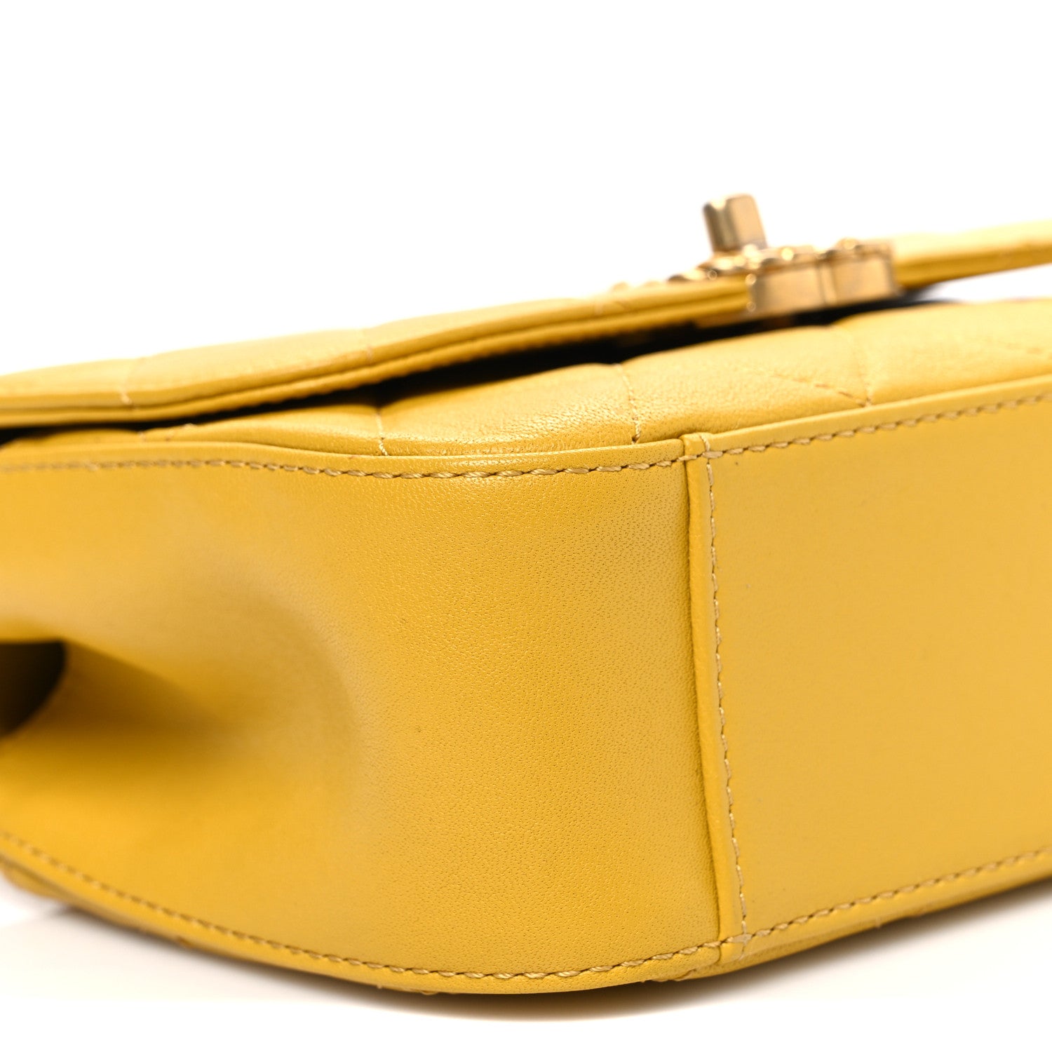 Lambskin Quilted Small Chain Infinity Top Handle Flap Yellow