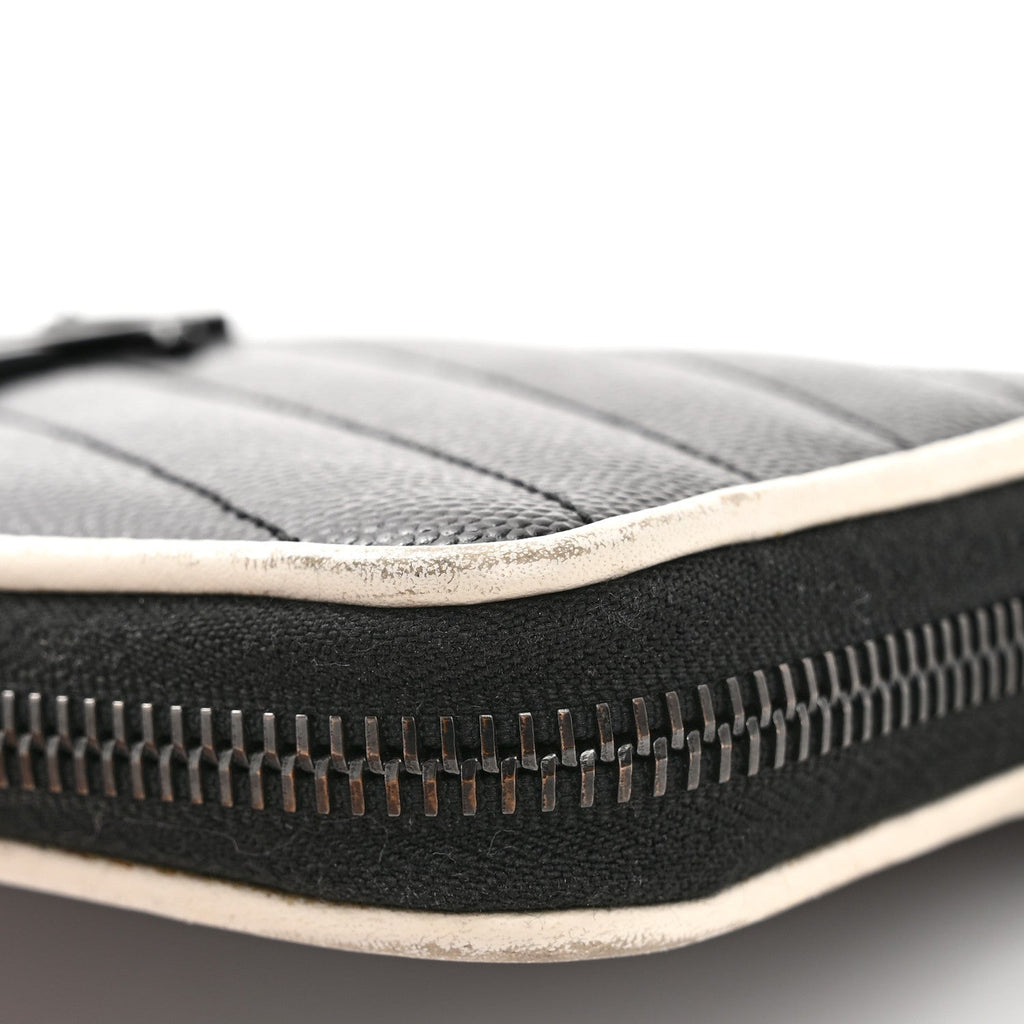 Grain De Poudre Matelasse Chevron Monogram Zip Around Wallet Black Dove White