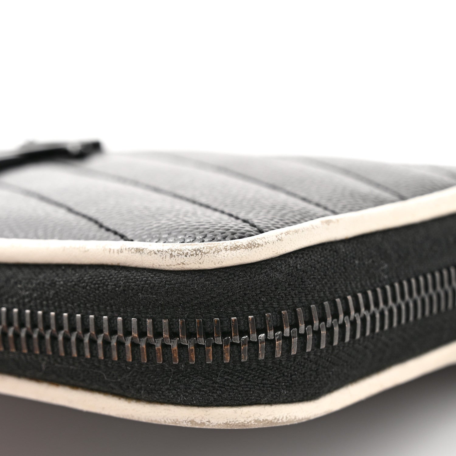 Grain De Poudre Matelasse Chevron Monogram Zip Around Wallet Black Dove White