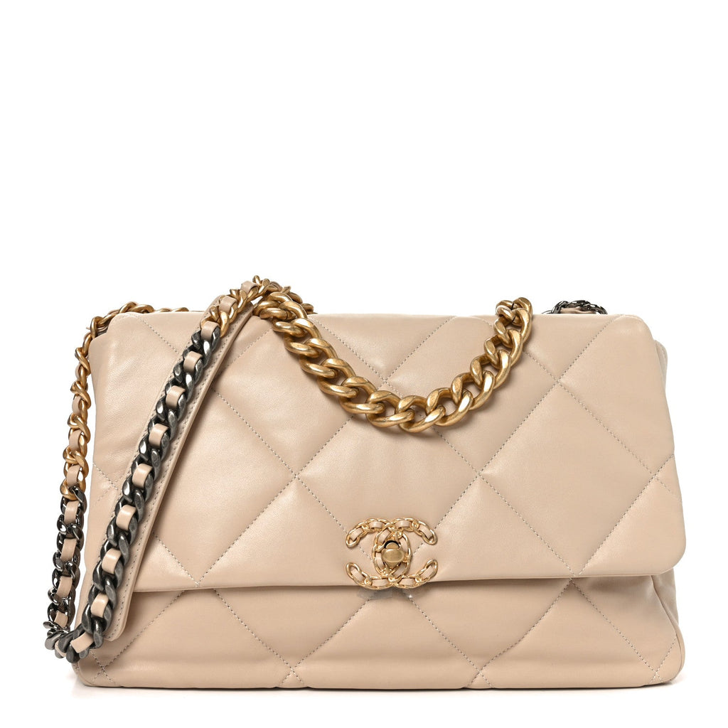 Lambskin Quilted Maxi Chanel 19 Flap Beige
