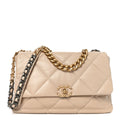 Lambskin Quilted Maxi Chanel 19 Flap Beige