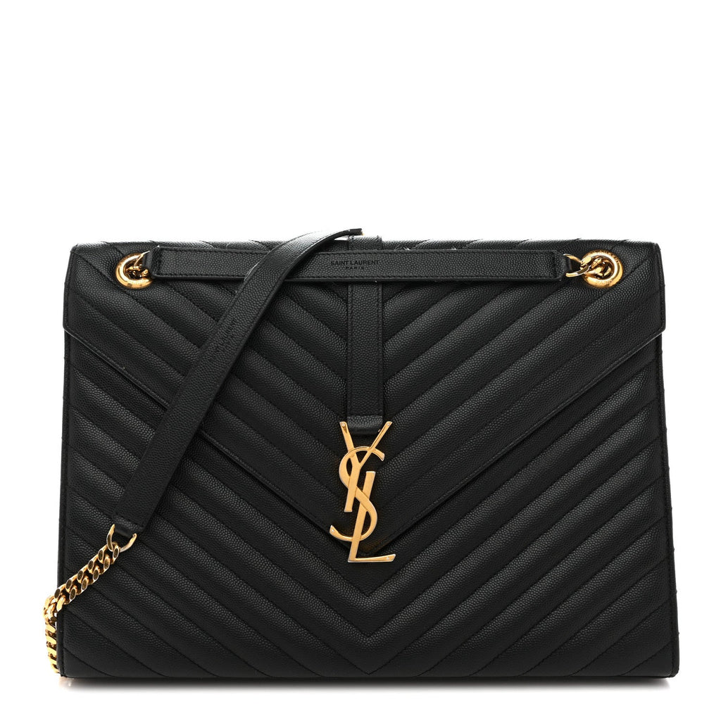 Grain De Poudre Matelasse Chevron Large Monogram Satchel Black